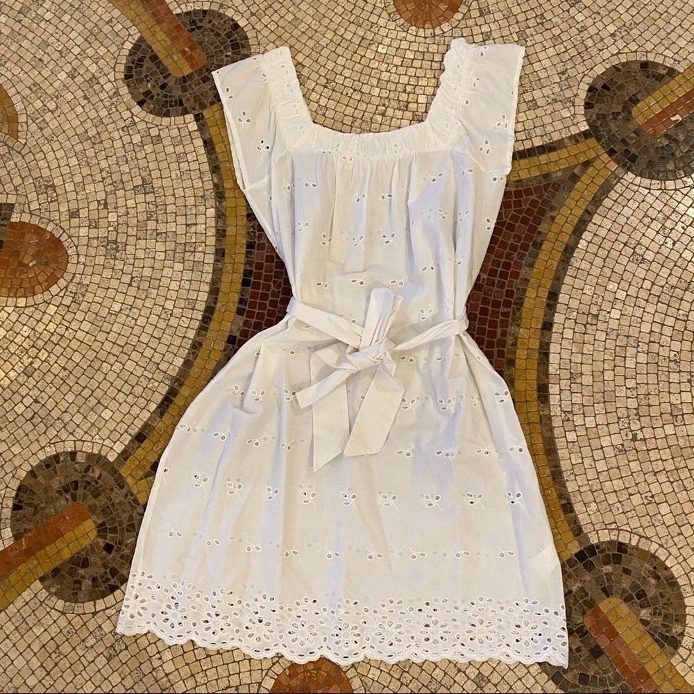 VELVET TORCH Women White Eyelet Tie Waist Summer Dress Size Small